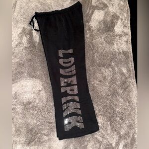 Victorias Secret Pink rhinestone boyfriend sweatpants small black silver bling